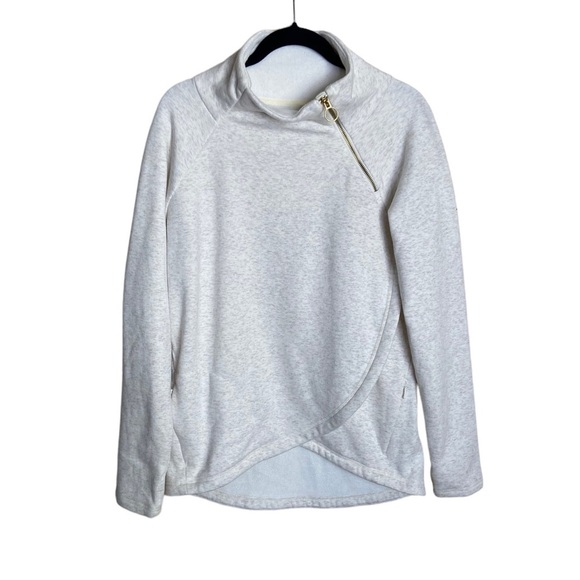 Athleta Cozy Karma Asym Pullover Fleece in Oatmeal size Small - Picture 2 of 9